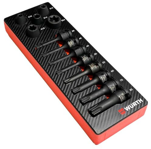 Würth 1/2 Zoll Kraft Steck Schlüssel Satz TX Innen und Außen Sechskant 13 Teile in ORSY Schaumeinlage für Werkstattwagen 0965905217