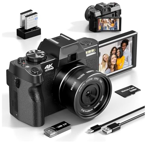 YVAAASIYC Appareil Photo numérique Compact 4K, Webcam Wi-FI, enregistreur vidéo Vlog Vintage, caméscope 48 MP, 16X