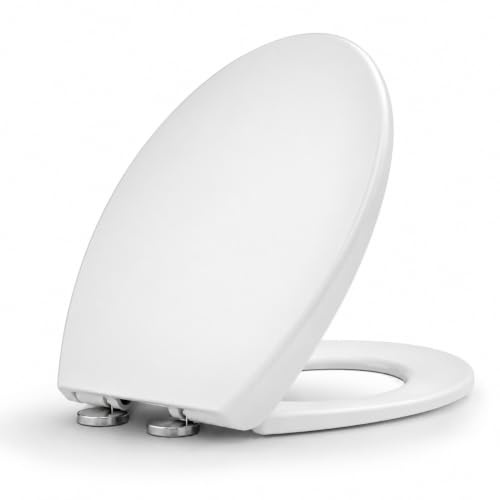 Soft Close Toilet Seat White O Shape – Quick Release Easy Clean Toilet Lid Cover, Adjustable Hinges, Universal UK Fit, Durable Thick Bathroom Seat Replacement, Quiet Close Toilet Seat