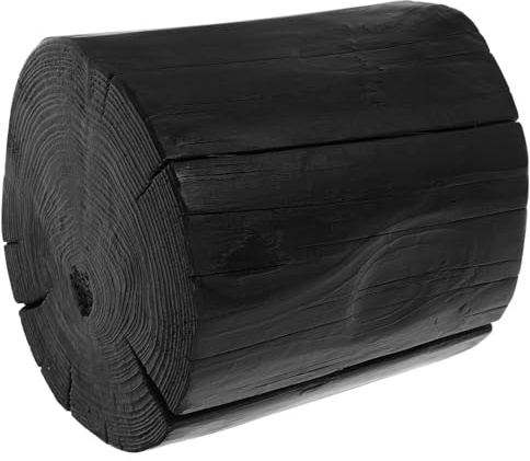 TOYANDONA Tabouret D’Appoint en Bois Massif Noir Carbonisé Tabouret Rond 20 CM Hauteur Porte-Plantes et Table de Chevet Polyvalente Meuble Décoratif Naturel pour Salon et Chambre