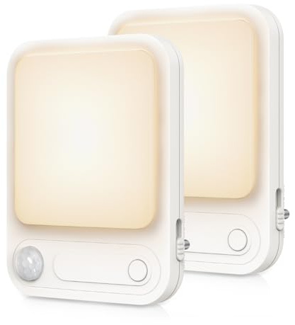 ORIA Nachtlicht Steckdose mit Bewegungsmelder, 2 Stück Dimmbar Innen | für Kinder Baby, 5 Helligkeitsstufen(2700K Warmweißes), 4Modi, Steckdosenlampe für Schlafzimmer, Flur, Treppe