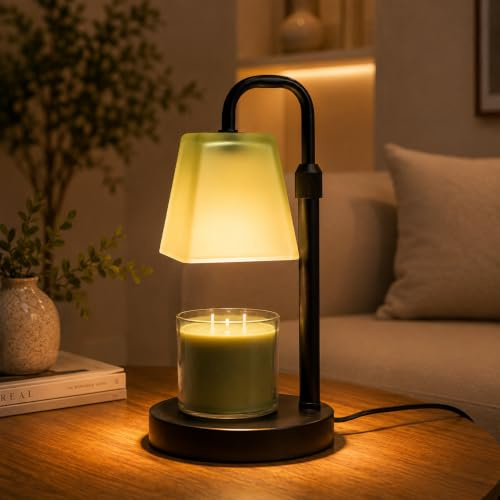 QUIGO Candle Warmer Lamp, Grass Green | Timer, Dimmable, Adjustable Height, Glass Lampshade, Electric Wax Melter