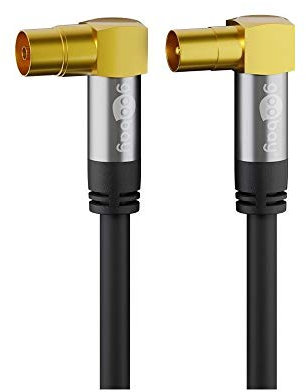 Goobay 70475 - Cable coaxial para antena de televisión (90°, 135 dB, apantallado cuádruple, 10 m), color negro