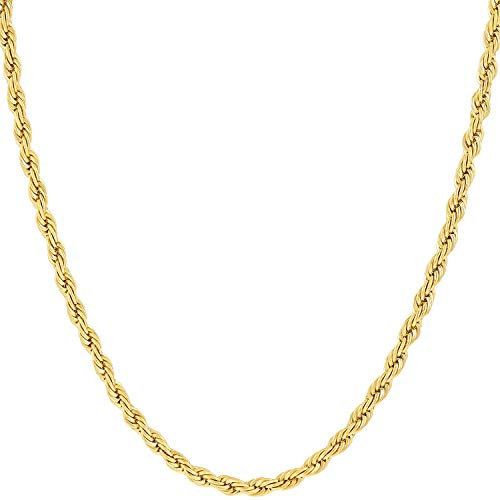 Lifetime Bling 14K Yellow or White Gold solid 2mm Diamond cut Rope chain Necklace w/Real Strong Lobster Claw clasp f/Men or women Thin for pendants 16-24inches (Yellow-Gold, 20)