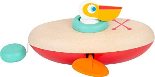 Small Foot Wasserspielzeug Aufzieh-Kanu Pelikan aus Holz, Aufziehspielzeug fürs Wasser, für Kinder ab 24 Monaten, 11654