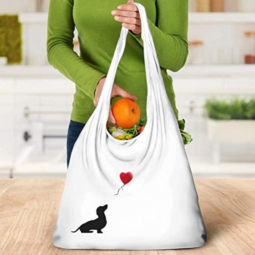 chaqlin Umweltfreundliche Einkaufstasche Faltbare Wiederverwendbare Einkaufstüten Camping-Picknick-Lunch-Taschen im Freien Lebensmittel-Aufbewahrungsbeutel mit süßem Dackel-Design