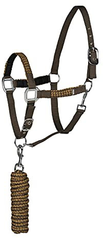 HORZE Halfter Chicago für Pferd und Pony, verstellbar mit Führstrick 2,25m, Braun, C