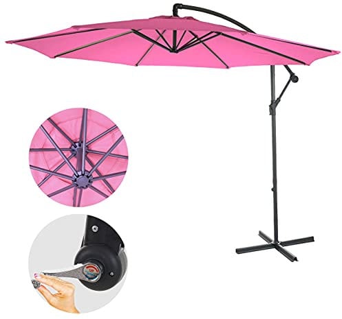 Mendler Parasol Acerra, parasol parasol, Ø 3m inclinable, polyester/acier 11kg - rose sans socle