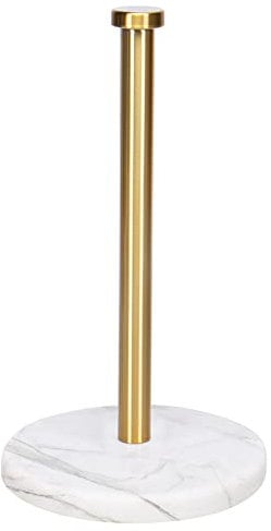 NearMoon Standing Paper Towel Holder, Kitchen Paper Towel Roll Holder- for Bathroom Kitchen Countertop, Standard or Jumbo-Sized Roll Holder (with Marble Base, Brushed Gold)