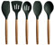 Miusco Non-Stick Cooking Utensils, Silicone Kitchen Utensils Set with Natural Acacia Hard Wood Handle, 5 Piece, Green, BPA Free, Baking & Serving Wooden Cooking Spoon