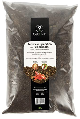 GebEarth® - Terriccio Professionale per Peperoncini da 5 Litri, Terriccio da Semina per Peperoncini Adatto per Tutta la Fase di Vita della pianta【 Aumenta Le rese e la piccantezza dei Peperoncini 】