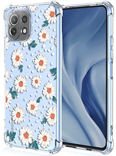 XINYEXIN Handyhülle für Xiaomi Mi 11 Lite 4G / 5G / 5G NE Hülle Frau Mädchen Blumen Muster Design Ultra Dünn Transparent Schutzhülle Stoßfest TPU Bumper Clear Case - Daisy