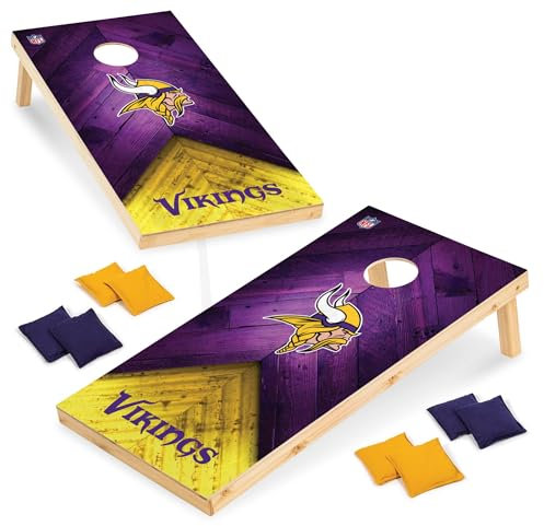NFL Football Minnesota Vikings 60 x 122 cm großes Cornhole-Set aus Massivholz mit Direktdruck, HD-Team-Grafiken, tolles Geschenk für jeden Fußball-Fan. Sitzsack Wurf-Familie Outdoor-Spiel
