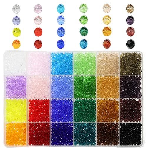 Bala&Fillic 4mm Perles de verre Briolette Rondelle perles de verre à facettes, 24 couleurs perles de cristal pour la fabrication de bijoux (Total 2400pcs)