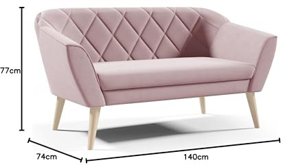 Sofa 2 Sitzer Grau Beige Rosa Samt Velour ohne Schlaffunktion Skandinavisch Holzbeine Wellenfedern (Grau - Riviera 91)