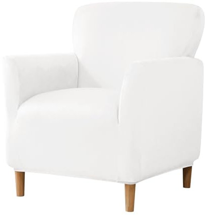 Samt Sesselbezug Stretch Sesselüberwurf überzug für Sessel Mit Elastischem Boden Sofa Überwürfe für Sessel Clubsessel Stuhl Sesselhusse für Hunde Katzen (Milchweiß)