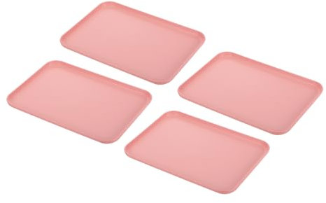 PATIKIL 12x9 Fast Food Tray, 4 Pack PP Plastic Reusable Multi-Purpose Non-Slip Rectangle Serving Tray for Cafeteria Restaurant Home Kitchen, Pink