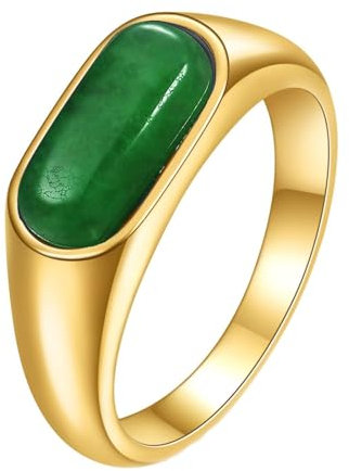 Daesar Edelstahl Ringe Partnerringe Gold, Ring Personalisiert mit Grün Naturstein Siegelring Ring Gr.57 (18.1)