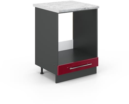 Vicco Herdumbauschrank Fame-Line, Bordeaux Hochglanz/Anthrazit, 60 cm, AP Marmor