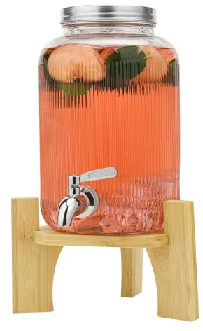 4L Getränkespender aus Glas mit Zapfhahn, Getränkespender für Partys, Getränkespender aus Glas mit Ständer und Edelstahlhahn, für Cocktails, Saft, Wasser, Getränke