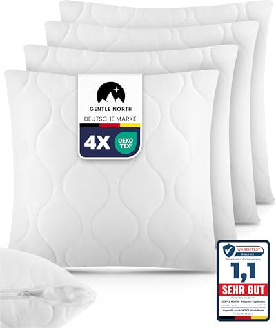Gentle North Kopfkissen (50x50 cm groß) - 4er Set Kissen für Bett und als Dekokissen - Mit Reißverschluss für Füllung - Sofakissen - Zierkissen für Couch und Sofa - Ökotex - Waschbar bis 60° - Weiß