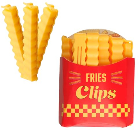GroveEss Food Bag Clips, Fun Fries Shaped, 12 Pieces, Yellow, Polypropylene (PP), 3.25 inches, Novelty, Freezer Bags, Snacks, Sandwich Storage, Keeping Fresh