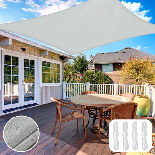 Sonnensegel Wasserdicht Rechteckig 2x3m, Sonnenschutz Wetterschutz Balkon Stoff Segel Baldachin 95% UV-Schutz Reißfest mit 4 Befestigungsseile für Terrasse Garten Balkonund Außenbereich Camping, Grau