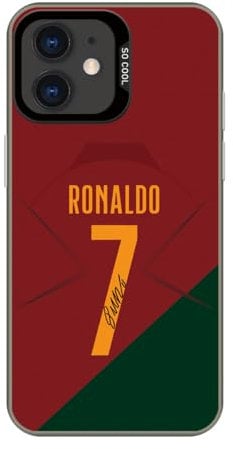 Ronāldo Jersey Case Compatible with iPhone 12/12 Pro 6.1 inch, Portugal Soccer Jersey Phone Case for iPhone 12/12 Pro Slim Thin Rugged Cover Non-Slip Shockproof, Red/Green