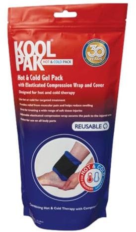 Koolpak Reusable Hot & Cold Gel Pack with Elasticated Compression Wrap & Cover – 12 x 29cm – Reusable Ice/Heat Therapy for Pain Relief, Swelling & Injury Recovery