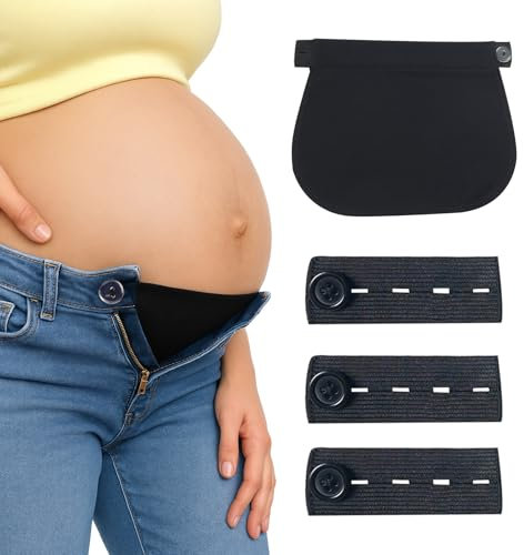 Huybaa 4 Piezas Extensores de Pantalones para Embarazadas, Alargador Pantalon Embarazada con Botón Ajustable para Maternidad y Fluctuación de Peso (Negro)