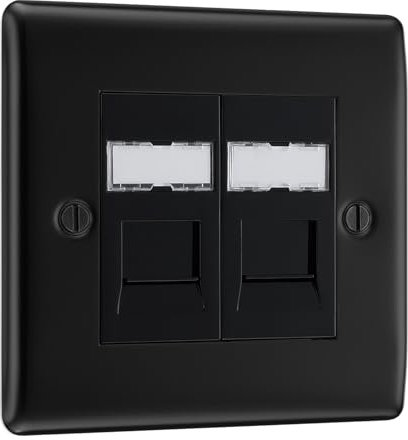 Matt Black Double 2 Gang RJ45 Data Socket Black Insert NFBRJ452