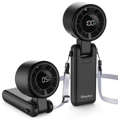EasyAcc Portable Handheld Turbo Fan, Powerful High Speed Cooling Fan, 5 Speeds 4000mAh USB-C Rechargeable Mini Desk Fan for Travel, Outdoor, Summer & Hot Flashes All Black