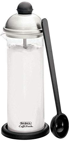 BonJour Coffee Glass and Stainless Steel Manual Milk Frother, 16-Ounce, Caffé Froth Monet