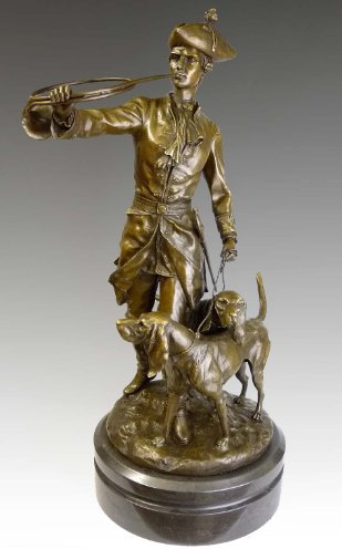 Kunst & Ambiente - Jugendstil Bronzefigur - Herrschaftliche Jagdszenerie - Auguste Moreau - Jagdszene Skulptur in Bronze - Wohndeko in Bronze - Deko Figuren Edel - Jagen Jagd Jäger