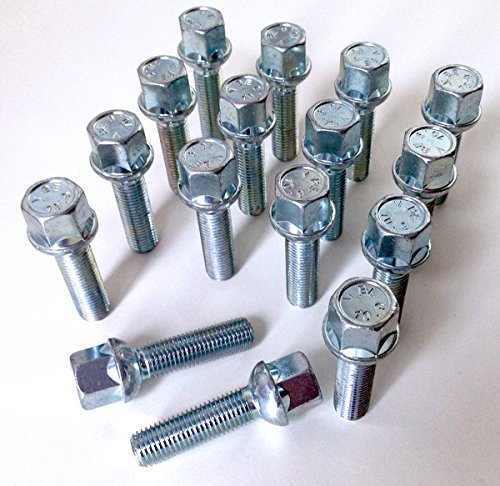 Set of 16 alloy wheel bolts M12 x 1.5 thread 40mm long, radius seat, 17mm Hex suitable for Mercedes