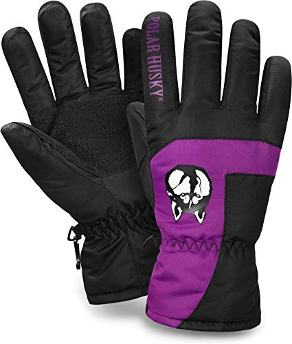 Polar Husky Skihandschuhe Winter Sporthandschuhe Thermohandschuhe für Damen und Herren mit Thinsulate gefüttert - Wasserdicht - Winddicht - Atmungsaktiv Farbe Violett Größe S