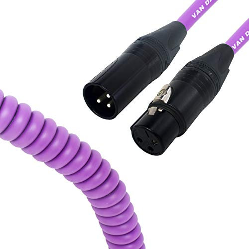 Van Damme Curly Mic Cables. Neutrik Balanced Female to Male XLR. Boom Mic Cable. (Large, Purple)