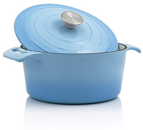 BBQ-Toro Cocotte | 4,0 Liter, Ø 24 cm | Emaillierter Gusseisen Bräter mit Deckel | induktionsgeeignet, backofengeeignet | Blau | Schmortopf, Bratentopf | Gänsebräter, Bräter, Gusstopf