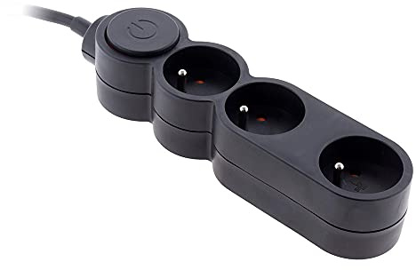 Bloc Home 3 Prises 16A 2P+T avec Interrupteur et fiche extraplate - Noir - 1,5m - Zenitech