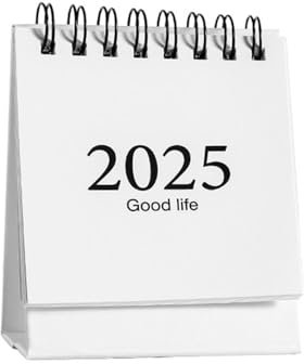 Hosfairy 2024 Neujahrskalender, kleiner Schreibtischkalender, einfacher Schreibtischspulen-Notizblock, Kraftpapier, Kalender, Tagesplaner, Jahreskalender, Organizer, Bürobedarf, 7,5 x 10 cm, Weiß