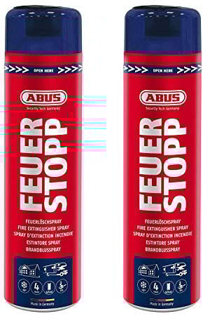 ABUS - Feuerlöschspray AFS625 Feuerstopp - Feuerlöscher für Küche, Grill und Haushalt - hohe Sprühweite - Brandklassen A-B-F rot (2er Set - Feuerstopp)