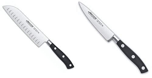 Arcos Serie Riviera Cuchillo Santoku Cuchillo Asiático + Riviera Cuchillo mondador, 100 mm, color Negro