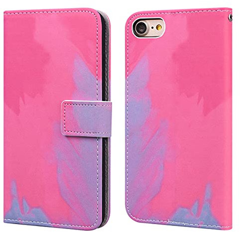 Flip phone case for Iphone 7 Iphone 8 Iphone SE2 PU Leather Wallet Card Slots Flip Case Watercolor Gradient Ramp Graffiti Art Printing with Stand Function Magnetic Protective Cover (Pink Purple)