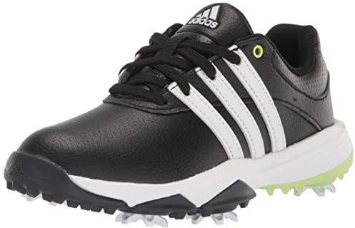 adidas Junior TOUR360 22 Golf Shoes, Core Black/Footwear White/Pulse Lime, 2 US Unisex Big Kid