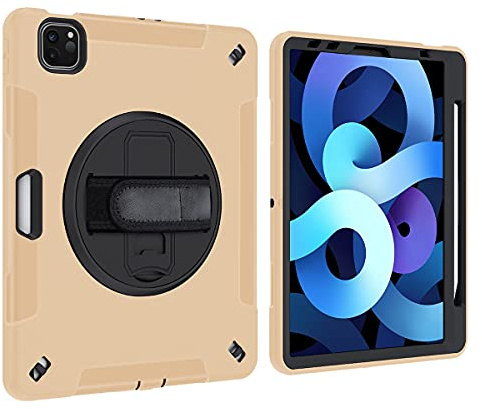 Lobwerk 4in1 Schutzhülle für Apple iPad Air 4 4th Generation A2072/A2316/A2324/A2325 10.9 Zoll Hard Case + Standfunktion+Handgriff in Gold