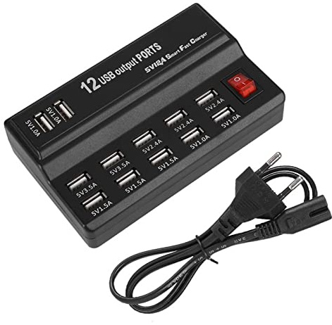 ciciglow Hub USB, 12 Porte Hub USB Stazione di Ricarica 5V 10A Caricabatterie Rapido Splitter USB da Viaggio per la Casa per Cellulare/tablet/MP3/MP4(Spina UE)