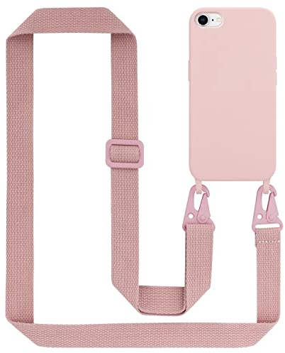 Cadorabo Handykette kompatibel mit Apple iPhone 7 7S 8 SE 2020 Schutzhülle TPU Liquid Silikon Case Necklace mit verstellbarem Band Kordel mit Etui Case Hülle für iPhone 7 7S 8 SE 2020 in Rosa