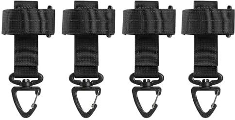 Azarxis Taktischer Schlüsselanhänger, Gürtelclip, Gürtel karabiner, Molle-Gurtband für Bergsteigen Camping Wandern (02 Schwarz - 4 Stück)