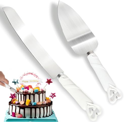 Pinkgarden Cake Knife and Server Set with Gift Box, Interlocking Hearts Design, Stainless Steel Cake Knife for Wedding Birthdays, Anniversaries Party