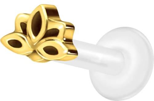 PIERCINGLINE Piercing Stecker PTFE Labret mit Innengewinde + Titan-Aufsatz LOTUSBLÜTE - Roségoldfarben, Transparent, Schwarz, Goldfarben, Silberfarben